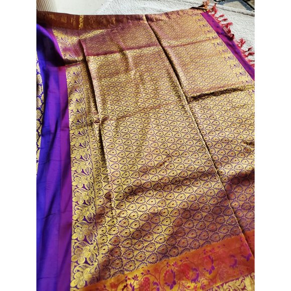 Women Pure Silk Royal Kanjivaram Saree Wedding Party Festive Handloom - Picture 5 of 16